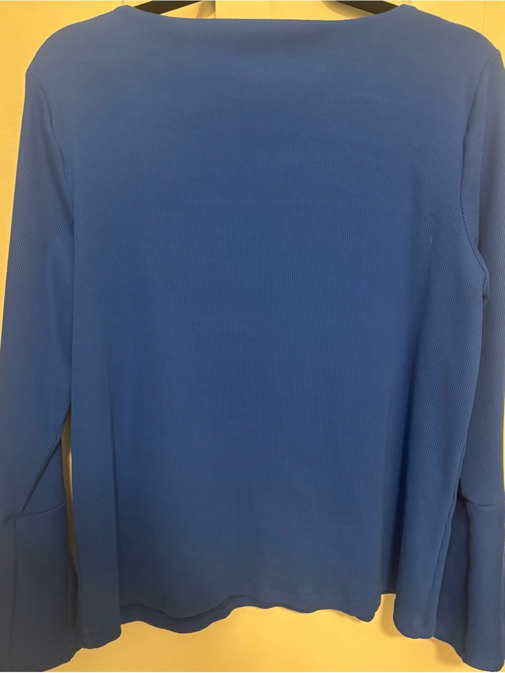 Chico’s Blue Ribbed Long Sleeve Top Flare Cuffs Size 3 (XL)